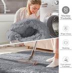 OLANLY 8x8 Machine Washable Large Area Rugs for Living Room, Bedroom, Soft Fluffy Shaggy Bedside Rug, Indoor Floor Carpet for Kids Girls and Boys, Dorms, Nursery, Home Decor Aesthetic, Light Grey