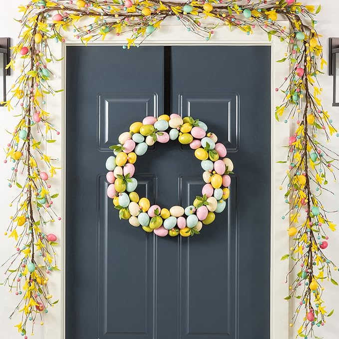 Glitzhome 18" Easter Wreath with Eggs Spring Front Door Decoration Artificial Eggs Wreath for Home Party and Holiday Celebrations