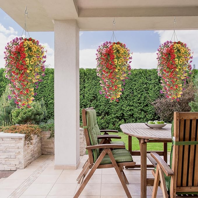 Artificial Hanging Flowers for Outdoors, 8 Pcs Fake Plant for Spring Summer Decoration, UV Resistant Realistic Silk Faux Flowers Outside Indoor Planter Porch Patio Balcony Yard Decor