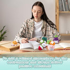 VioraWhite 18 Pcs Emotional Crochet Bulk Desk Accessories,Positive Handmade Fruit Vegetable Support Knitted Decorations with Cheer Cards, Motivational Appreciation Gifts for Coworkers Staff Adults