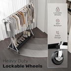 MAXLEAD Clothes Rack, Clothing Rack with Wood Shelves 500 LBS Heavy Duty Garment Rack for Hanging Clothes Portable Closet Sturdy Coat Rack for Bedroom, Living Room, Laundry, Balcony, Silver