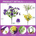 Artificial Fake Pansy Flowers for Outdoors, 12 Pcs Faux Silk Pansies Flower for Spring Summer Decoration, UV Resistant Fake Plants for Outside Planter Porch Yard Patio Home Decor(Purple Yellow White)