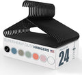 USA-Made Super Heavy-Duty Plastic Hangers Black (12, 18, 24, 30, 36, 72 Packs) - Non-Slip Heavy-Duty Plastic Clothes Hangers with Accessory Hook for Suits, Coats, Dress, Shirts, or Belts (24 Pack)