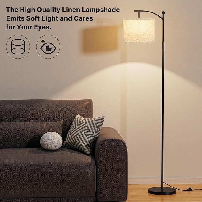 Ambimall 60" Floor Lamp for Living Room with 3 Color Temperatures, Adjustable Grey Shade with Black Pole, Tall Lamp for Bedroom Office Classroom Dorm Room, 9W Bulb Included