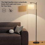 Ambimall 60" Floor Lamp for Living Room with 3 Color Temperatures, Adjustable Grey Shade with Black Pole, Tall Lamp for Bedroom Office Classroom Dorm Room, 9W Bulb Included