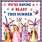 Epakh 4th of July Bulletin Board Decorations Set DIY Patriotic Fireworks Cutouts with Red Blue Crepe Paper Rolls, Independence Day Classroom Decor for Door Wall Summer School Home Supplies