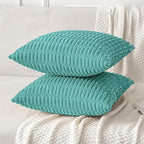 MIULEE Pack of 2 Corduroy Decorative Throw Pillow Covers 20x20 Inch Soft Boho Striped Pillow Covers Modern Farmhouse Home Decor for Summer Sofa Living Room Couch Bed Aqua Green