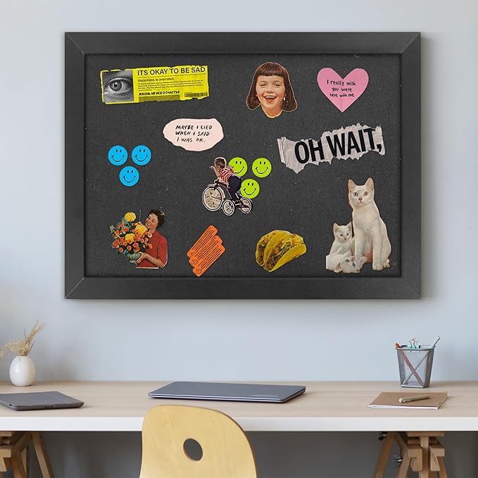AKTOP Black Cork Board Bulletin Board with Linen 18" X 24", Large Framed Corkboard for Wall, Hanging Pin Board Picture Board for Home Office Decor, Cute Vision Board with Pushpins, 2 Pack