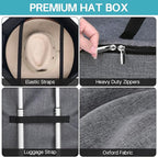 SLEEPING LAMB Large Hat Box for Women Storage, Collapsible Cowboy Hat Travel Case with Handles for Men Carry and Wide Brims Cap Organizer for Closet, Gray