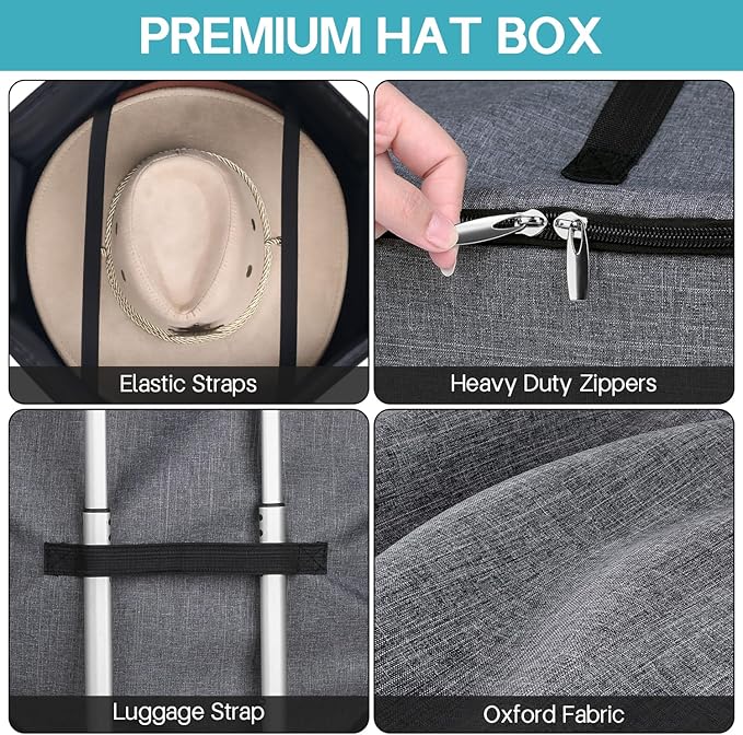 SLEEPING LAMB Large Hat Box for Women Storage, Collapsible Cowboy Hat Travel Case with Handles for Men Carry and Wide Brims Cap Organizer for Closet, Gray