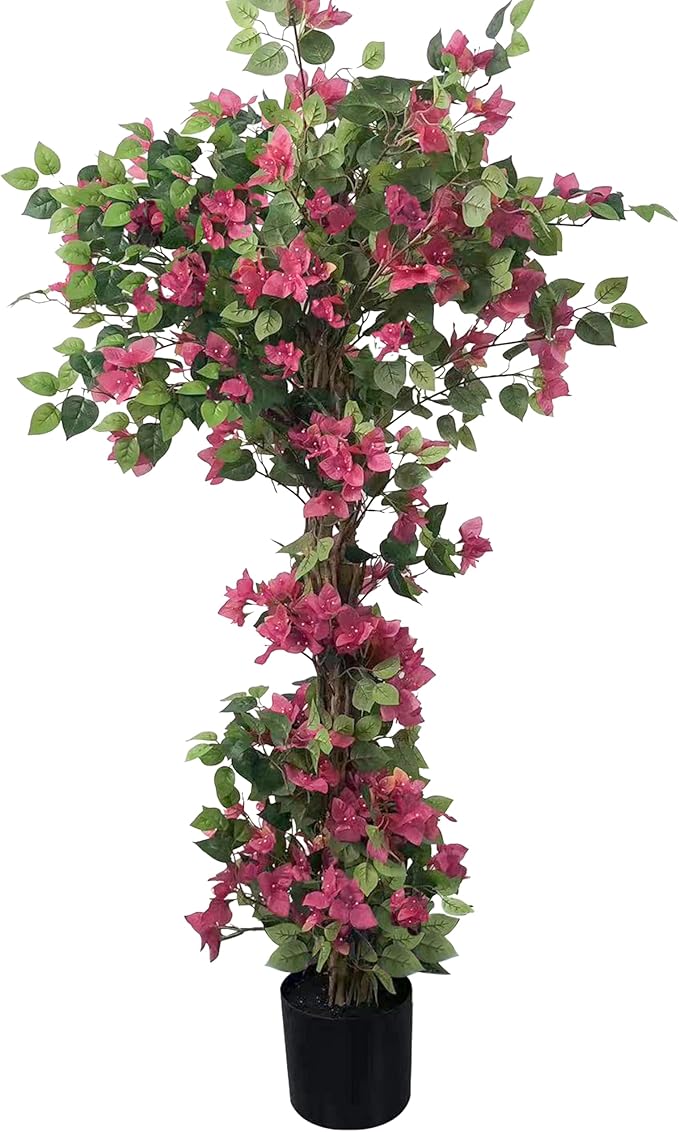Bougainvillea Artificial Tree with Flowers (5.4FT-65 Inch) UV- Resistance Faux Blooming Flower Outdoor/Indoor Tree Front Porch Plants, Home, Office, Living Room Decor