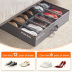 Lifewit Under Bed Shoe Storage Organizer Set of 2, 4.3 Inches Tall Low Profile Fabric Shoes Container Box with Clear Cover, Foldable Storage Bag with 2 Handles, Total Fits 24 Pairs of Shoes, Grey