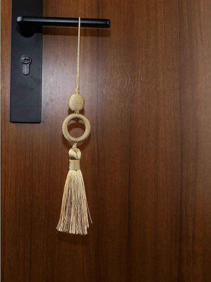 2 Pack Tassel 12 Inch Key Tassel with 4 Inch Cord Loop, Handmade Tassel with Wooden Ring, DIY Accessories for Home Decoration (Gold)