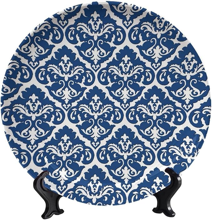 Turkish Decorative Plates, 6 Inch, Navy Blue Round Display Plate, Handmade Ceramic Ornament, for Display Living Room Kitchen Closet Table Decor