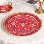 KAMMAK Decorative Plates Set for Display, Red Ceramic Plate Decor with Stand, Handmade Vintage Porcelain Ornament for Table, Living Room, Kitchen, Office, Perfect Chinese Style Dish Gift (8in+10in)