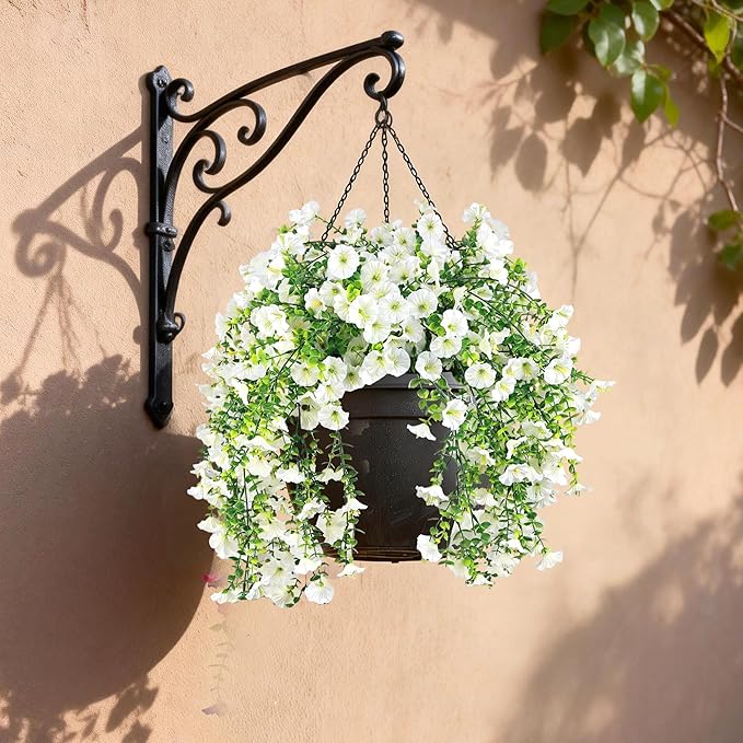 Artificial Hanging Flowers for Outdoors, 2 PCS UV Resistant Faux Silk 150 Morning Glory Each Trailing Vines, Fake Plants for Spring Outdoor Garden Planter Porch Patio Decoration, White