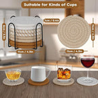 8 Pcs Drink Coasters with Holder, Boho Minimalist Cotton Woven Coasters Set for Drinks Absorbent Coffee Table Home Decor Bar Tabletop Protection, Suitable for Kinds of Cups 4.3 Inch