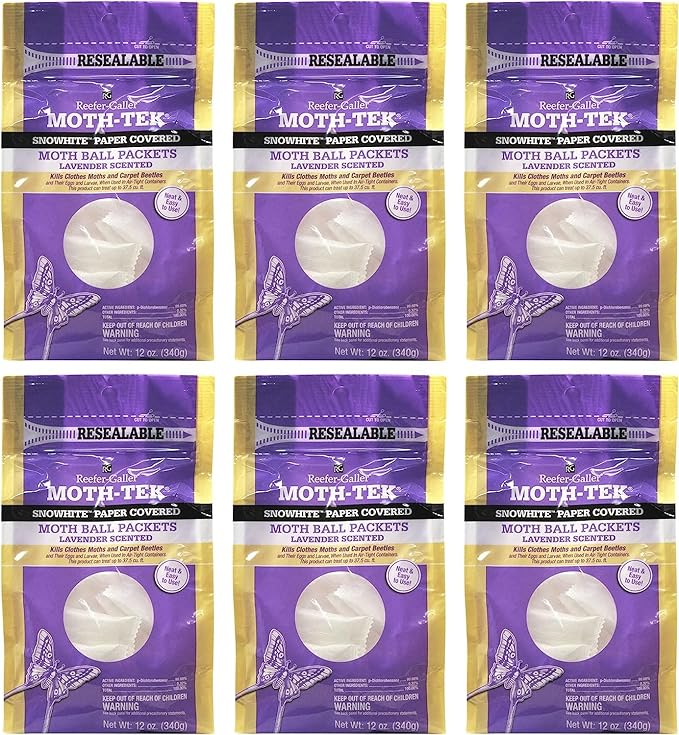 Moth-Tek Snowhite Lavender Scented Moth Ball Packets 12 oz (6)