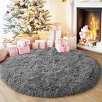 3'x3' Grey Round Rug for Bedroom, Ultra Soft Fluffy Circle Rug for Kids Girls Boys Room, Cute Small Shag Rugs for Living Room Playroom Teen Room Home Decor Rug
