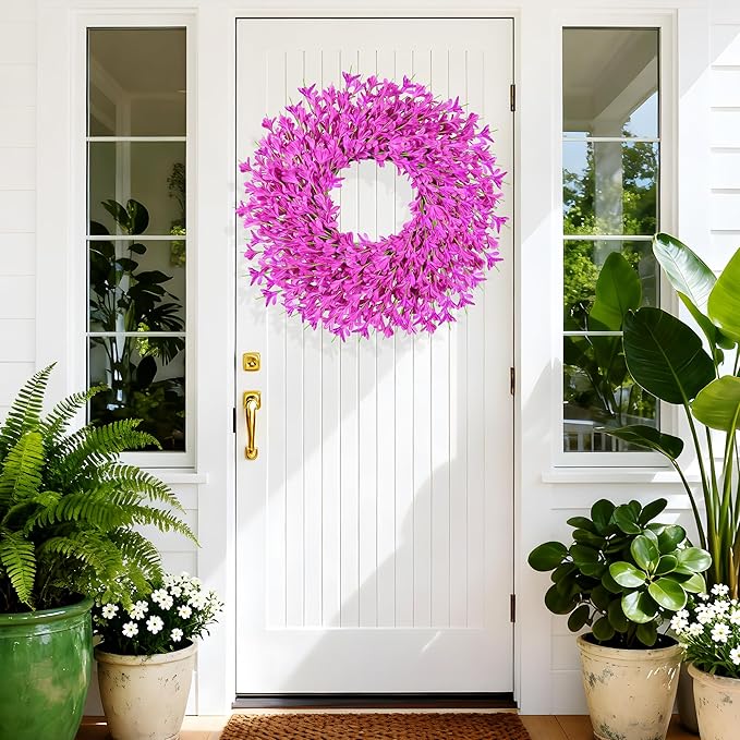 26 Inch Spring Wreaths for Front Door Large Easter Valentines Forsythia Floral Summer Spring Door Wreaths Outdoor All Season Spring Decor for Home Porch Room Window Wall Farmhouse Decor(Rose red)