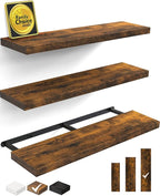 BAYKA Floating Shelves for Wall, Set of 3, 36 Inches Wall Mounted Wood Shelves for Bathroom, Bedroom, Living Room or Kitchen, Hanging Shelf for Books/Storage/Decor with 30lbs Capacity, Rustic Brown