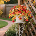 Artificial Fall Flowers Fake Petunias Plants for Outdoor Decoration, 2 Pcs Silk Faux Flowers UV Resistant No Fade Plants for Garden Balcony Yard Porch Realistic Indoor Decor (Orange White)