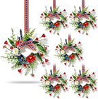 6 Pcs Mini Patriotic American Kitchen Cabinet Wreaths Small 4th of July Floral Swag Wreath for Front Door with Ribbon Daisy July Independence Day Hanging Wreath for Porch Wall Farmhouse Decor