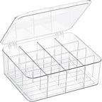 Sock Underwear Organizer, 16 Compartment Adjustable Dividers Tie Bras Socks Underwear Drawer Organizers for Closet, Clear Plastic Storage Containers Box with Lids for Bra Ties Scarf Socks