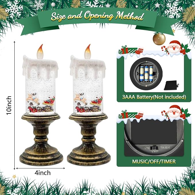 Christmas Snow Globe Candle, Timer Christmas Flameless Candles Snow Globe with 6H, Snowmans Scene, Battery Operated, Christmas Snow Globes for Christmas Holiday Xmas Party Table Centerpiece Home Decor