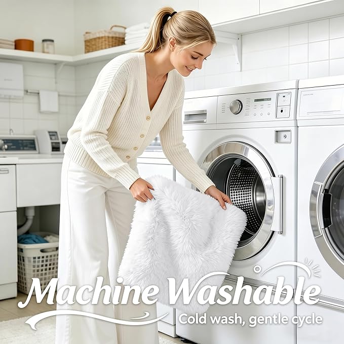 OLANLY 3x6 Machine Washable Runner Rugs for Hallway, Soft Fluffy Shaggy Bedside Rugs for Bedroom, Living Room, Indoor Floor Carpet for Kids Girls and Boys, Nursery Rooms, Home Decor Aesthetic, White