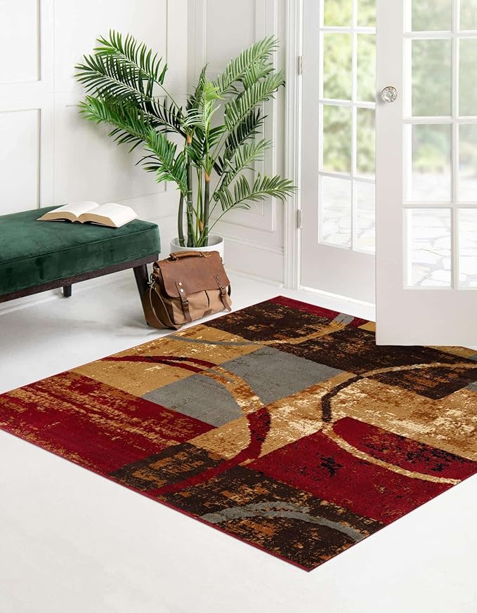 Unique Loom Barista Collection Area Rug - Kouillou (5' 4" Square, Multi/Brown)