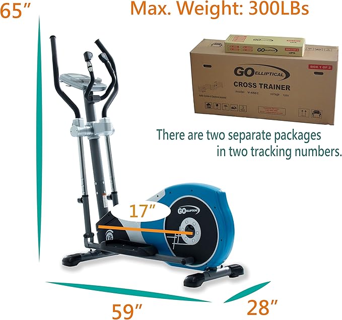 V-450T Standard Stride 17” Programmable Elliptical Exercise Cross Trainer with Adjustable Arms and Pedals and HRC Control for Cardio Fitness Strength Conditioning Workout at Home or Gym