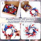 6 PCS Mini 4th of July Patriotic Kitchen Cabinet Wreaths Small Red White and Blue Floral Swag Wreath for Front Door with Forsythia Flowers Independence Day Hanging Wreaths for Memorial Day Porch Wall