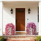 Artificial Hanging Flowers Plants for Outdoor Spring Summer Decoration, 2PCS Faux Silk Morning glory UV Resistant Look Real for Outside Home Indoor Planter Porch Garden Yard Decor(Rose Red Pink)