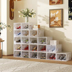 AWTATOS Shoe Boxes with Magnetic Door, Stackable Shoe Storage Organizer with Lids, Folding Shoe Rack for High Heels, Thickened Sneaker Storage Container, 6 Pack, Clear