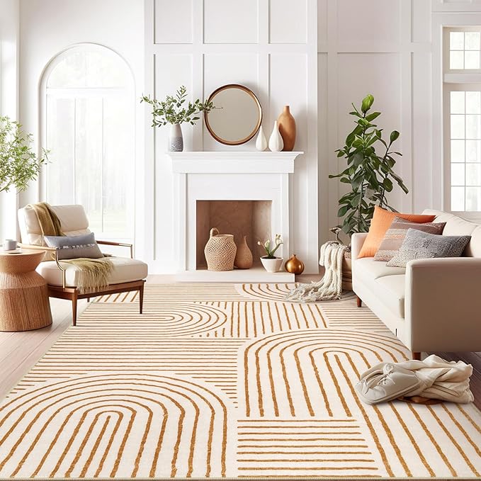 Lahome Abstract 10x14 Area Rugs for Living Room Bedroom, Soft Large Washable Rugs, Ultra-Thin Non-Slip Modern Dining Room Rug Non-Shedding Accent Carpet for Office, Orange