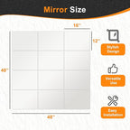 Delma Frameless Mirror Tiles 16"x12"x12 Pcs Wall Mounted, Shatter Resistant Full Length Tempered Glass Panels for Home Gym Bathroom Bedroom & Living Room Decor