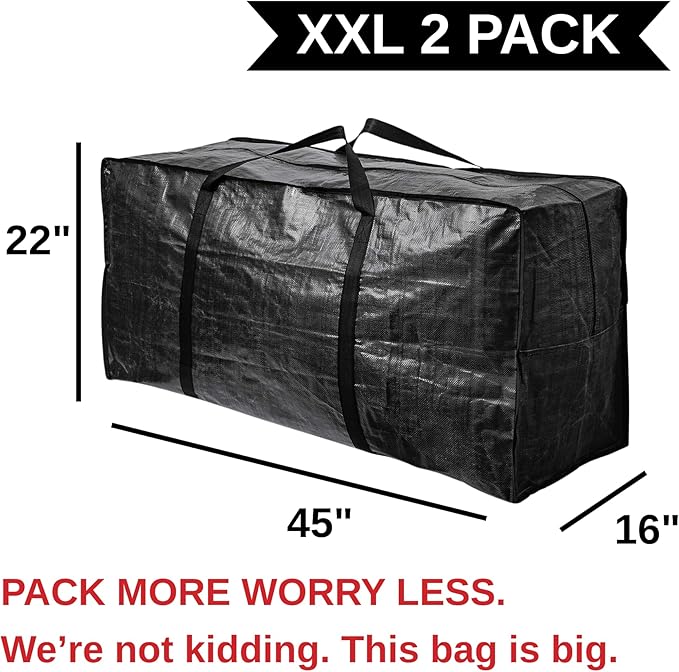 BAG-THAT! 68.5 GAL 2 Pack XXL Jumbo Extra Large Heavy Duty Stronger Handles Storage Bags Moving Totes Zippered Reusable Wrap Around Handle Storage Totes