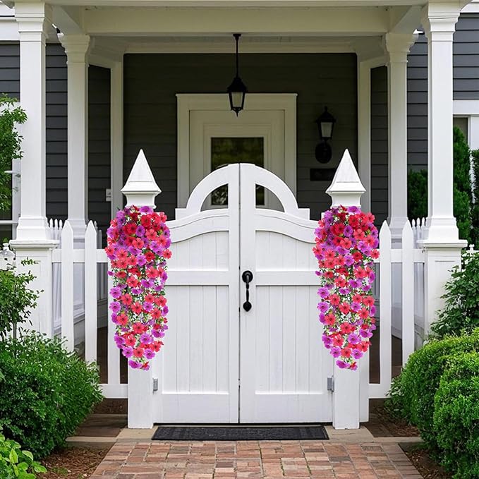 2PCS Artificial Hanging Flowers, 132 Violet and Eucalyptus Vines Fake Hanging Plants for Wall Home Room Garden Artificial Flowers for Decoration