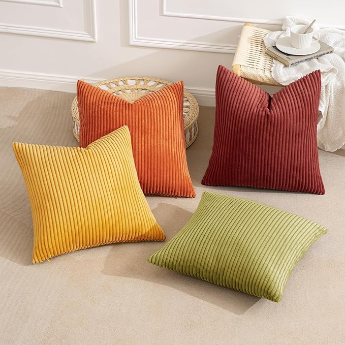 MIULEE Decorative Throw Pillow Covers 18x18 Inch Set of 4, Vibrant Cushion Covers Vintage Retro Home Fall Decor Mix and Match Color Clash Design for Sofa Couch Bed Living Room Yellow Orange Rust