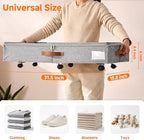 6 Inches Under Bed Storage with Wheels Pack of 2, Underbed Shoe Storage Container Bin with Clear Lid Cover, Rolling Under Bed Drawer Bag Basket for Shoe Organizer Sheet Sweater - Grey