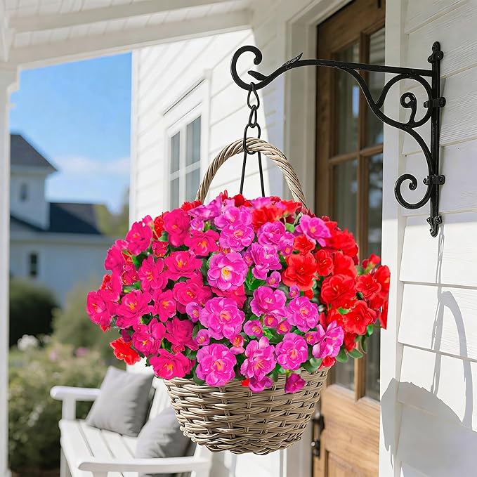 HyeFlora Artificial Faux Outdoor Outside Flowers Plants for Spring Decor, Fake Silk Colorful Camellia UV Resistant Look Real for Planter Front Door Porch Patio Balcony Decoration, 3 Large Bundles