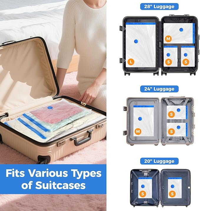 15 Pack Travel Vacuum Storage Bags with Cordless Electric Pump, Combo Rechargeable Space Saver Vacuum Seal Bags for Clothing Travel Vaccine Sealed Storage Bag for Comforters Blankets Clothes