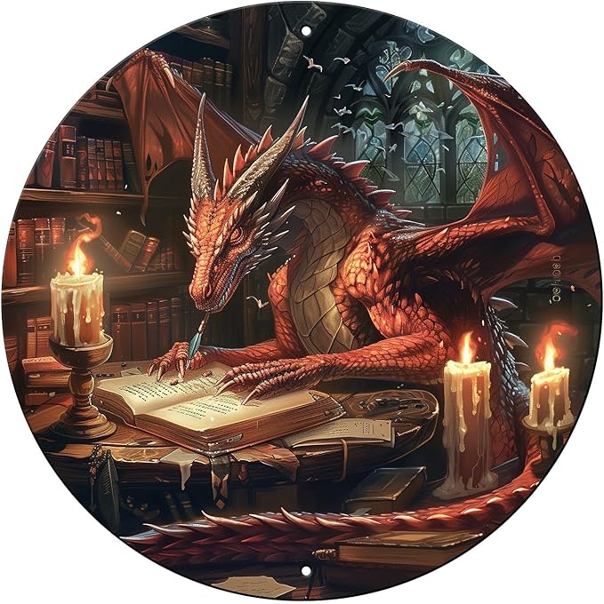 Round Sign Red Dragon Tin Sign Retro Aluminum Metal Sign for Kitchen Garden Bar Office Home Indoor Wall Decor 12 Inch