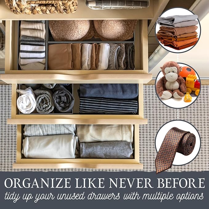 8-Pack Fabric Drawer Organizers – Foldable Closet Storage Bins for Clothes, Underwear, Baby Items & Bras | Dresser Drawer Dividers for Bedroom, Closet & Nursery Organization