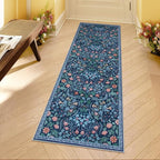 Moynesa Floral Kitchen Runner Rug 2x6, Washable Boho Runners for Hallways Non Slip Soft Bathroom Carpet Runner, Botanical Ultra Thin Throw Mat for Laundry Room Entryway, Blue