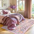 Moynesa Floral Washable Area Rug 5x7, Pink Rugs for Bedroom Soft Living Room Rug, Non Slip Ultra Thin Boho Rug for Nursery Flower Indoor Floor Carpet for Girls Room Dorm, Pink