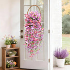 Waipfaru Artificial Petunias Flowers for Outdoors, 4 Pcs UV Resistant Fake Hanging Plants Spring Outside Decor, Faux Silk Flowers Long Trailing Vines for Outdoor Planters Porch Garden (Purple Fuchsia)