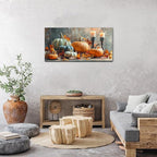 Pumpkin Wall Art Fall Kitchen Wall Decor Farmhouse Halloween Pictures Autumn Maple Leaves Canvas Prints Orange Pumpkins Painting Thanksgiving Artwork for Dining Room Bedroom Home Decoration 20x40"