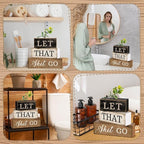 Moucuny 4 Pcs Bathroom Shelf Decor Sign Farmhouse Bathroom Decor and Accessories Rustic Eucalyptus Leaves Wood Block Sign Gift Let That Shit Go Funny Farmhouse Table Centerpiece for Home Office Toilet